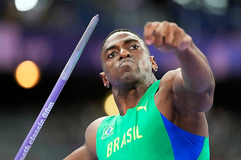 Luiz Mauricio da Silva, of Brazil, competes during the men's javelin throw final